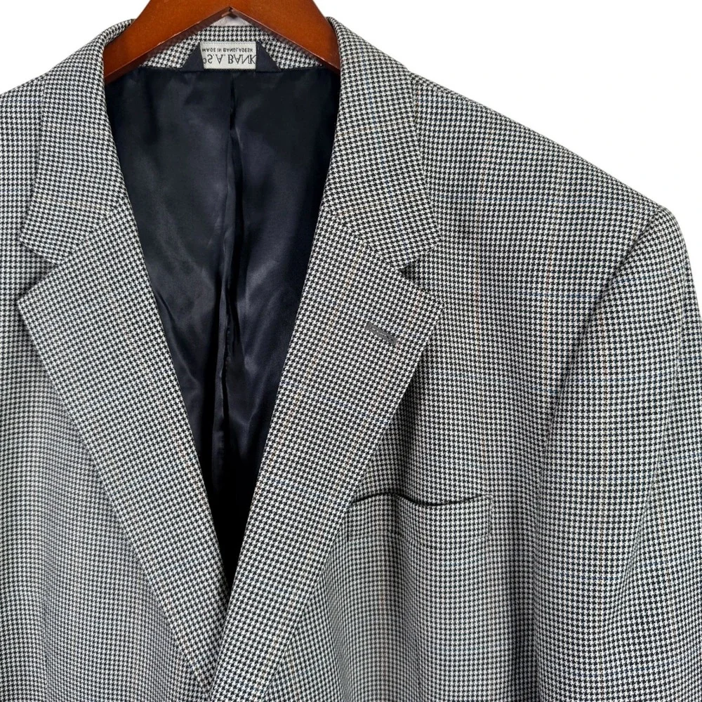 Jos. A. Bank Silk Wool Houndstooth Blazer Jacket Sport Coat Mens 52R Black White